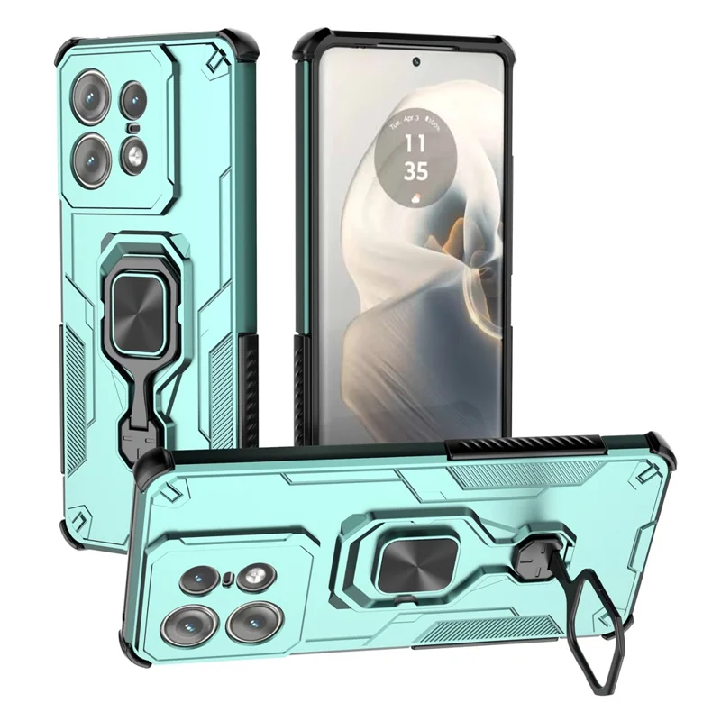 For Motorola Edge 50 Pro 5G Case Rotatable Ring Kickstand PC + TPU Shockproof Phone Cover - Green