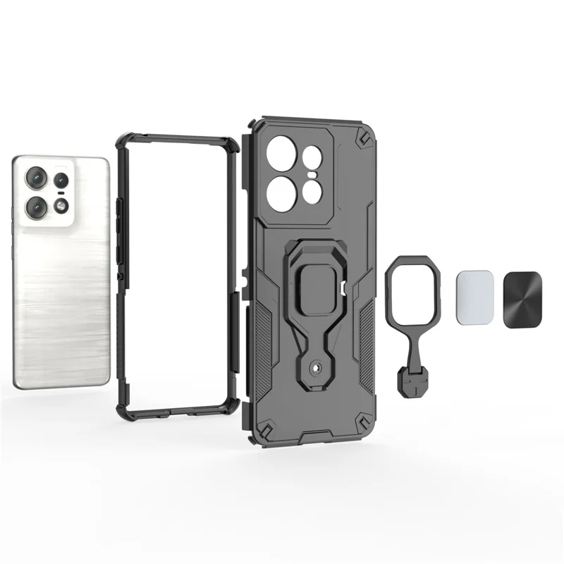 For Motorola Edge 50 Pro 5G Case Rotatable Ring Kickstand PC + TPU Shockproof Phone Cover - Green