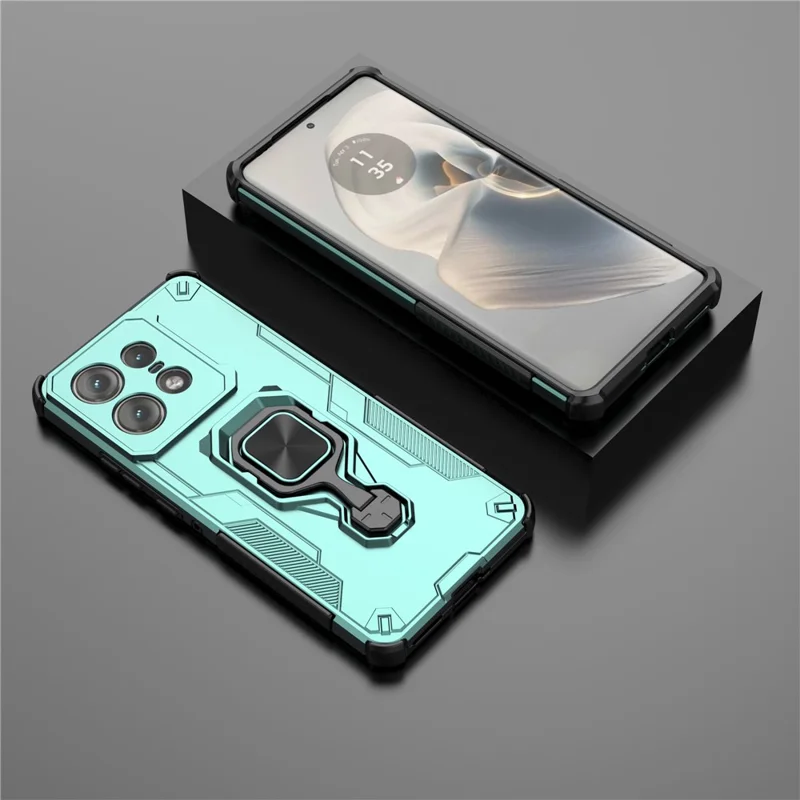 For Motorola Edge 50 Pro 5G Case Rotatable Ring Kickstand PC + TPU Shockproof Phone Cover - Green