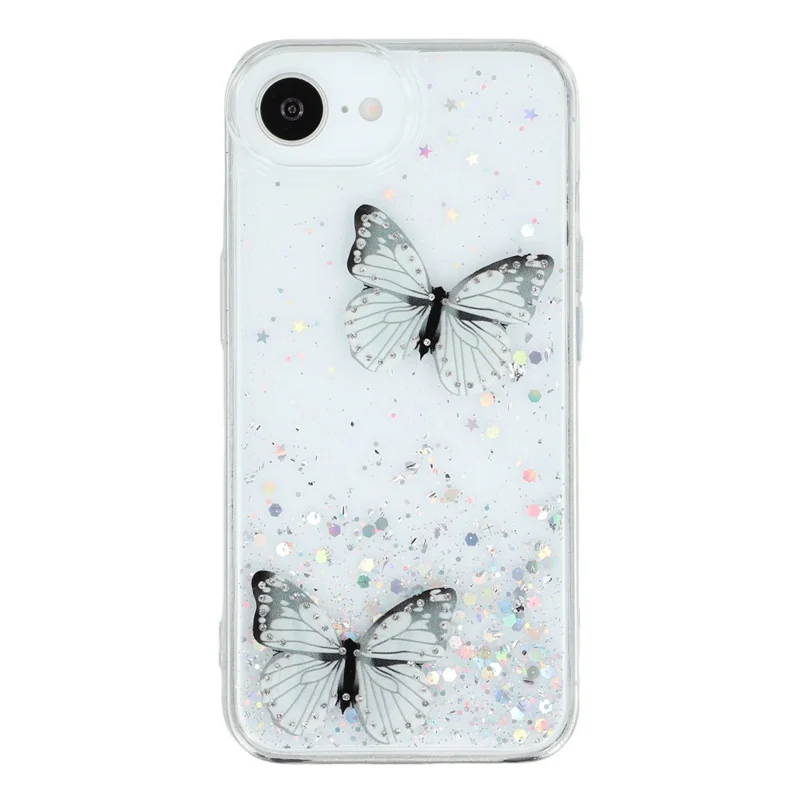 For iPhone 16e Case Epoxy PVC Butterfly TPU Aesthetics Phone Cover - White