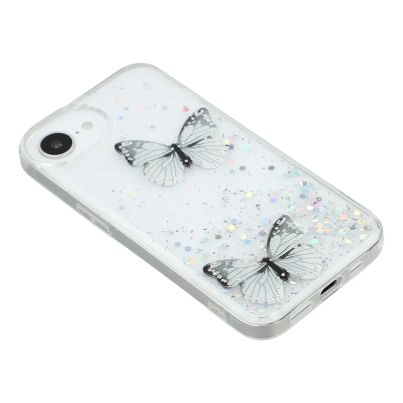For iPhone 16e Case Epoxy PVC Butterfly TPU Aesthetics Phone Cover - White