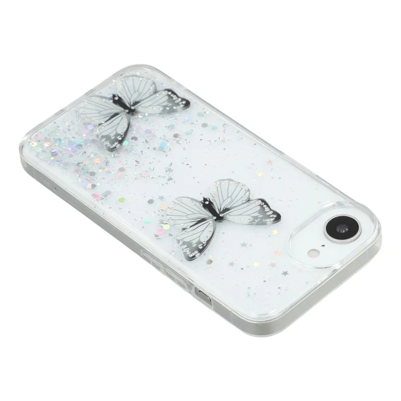 For iPhone 16e Case Epoxy PVC Butterfly TPU Aesthetics Phone Cover - White