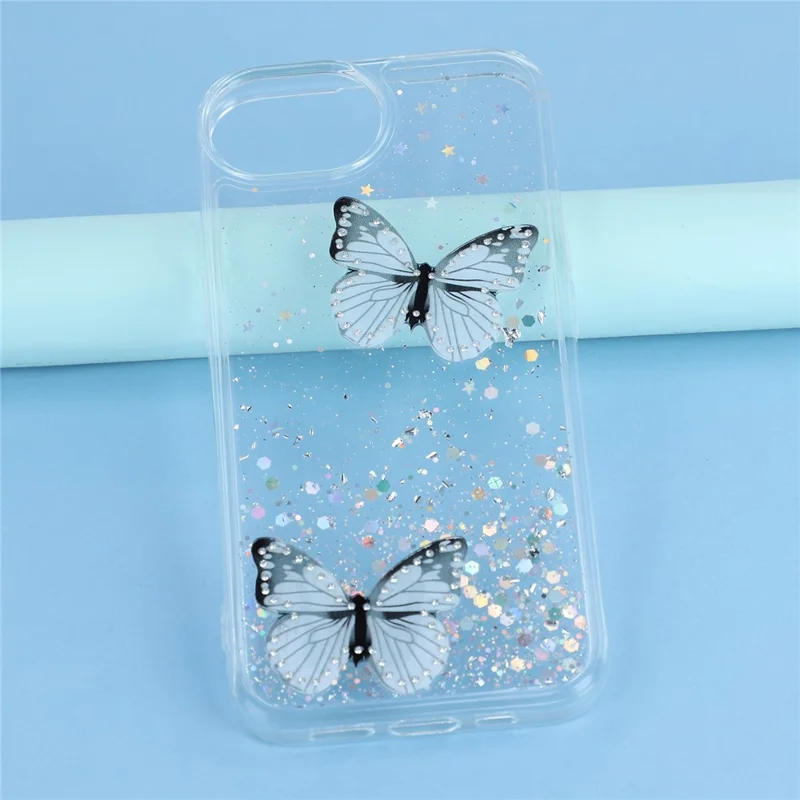 For iPhone 16e Case Epoxy PVC Butterfly TPU Aesthetics Phone Cover - White