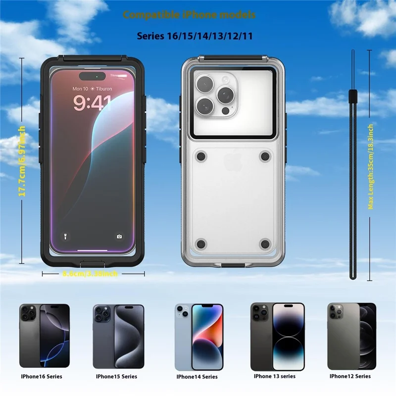 Cover Impermeabile per iPhone 17 Pro Max / 15 Pro Max / 14 Pro Max Interno 6,9 pollici Protettore Cellulare IP68 Profondità 30M Accesso Pulsanti
