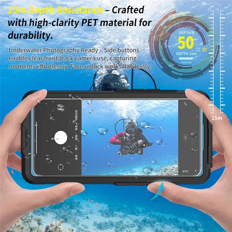 Custodia Impermeabile per iPhone 17 / 16 / 16 Pro / 15 Pro Interno 6,3 pollici Protettore Cellulare IP68 Profondità 30M Accesso Pulsanti