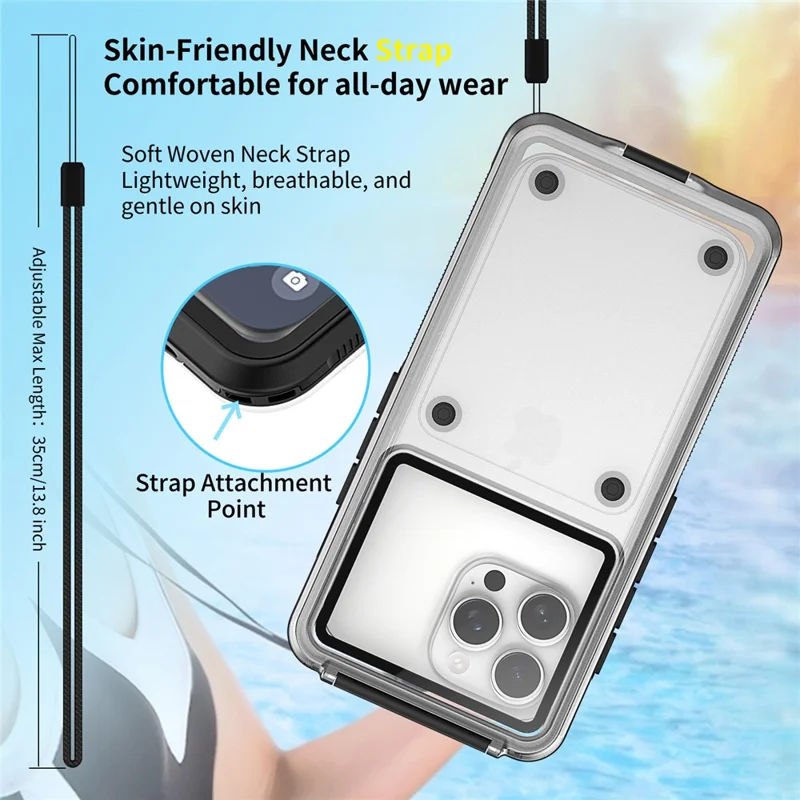 Custodia Impermeabile per iPhone 17 / 16 / 16 Pro / 15 Pro Interno 6,3 pollici Protettore Cellulare IP68 Profondità 30M Accesso Pulsanti