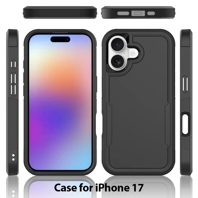 For iPhone 17 Case 2 in 1 PC + TPU Shockproof Phone Cover - Black