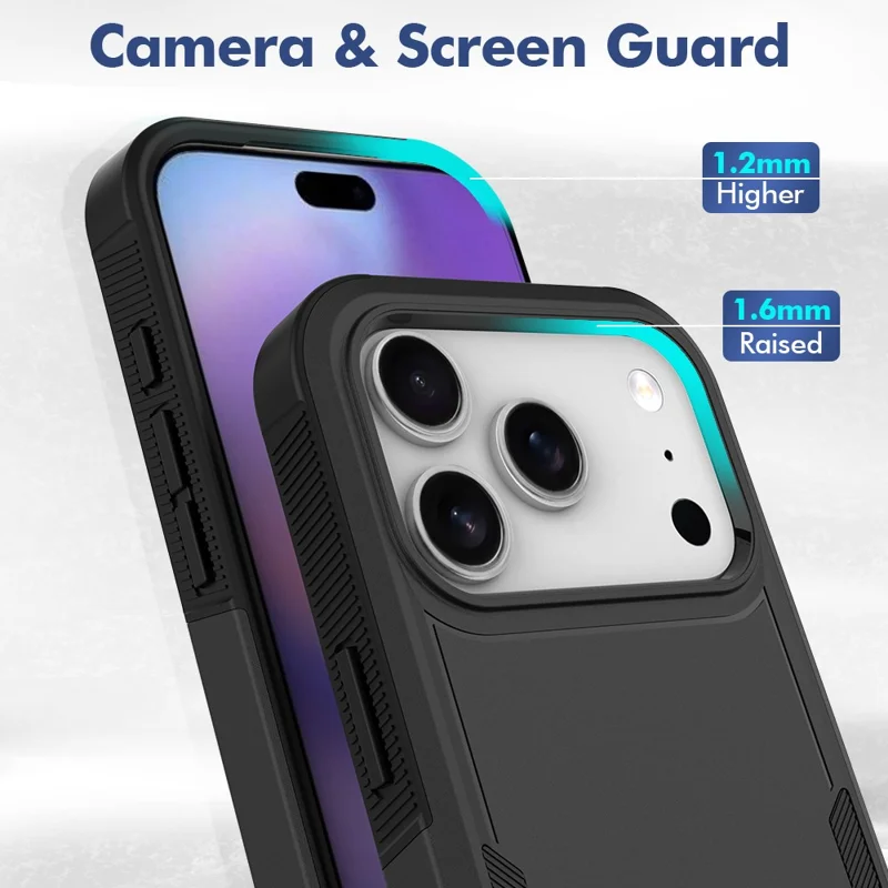 For iPhone 17 Pro Case 2 in 1 PC + TPU Shockproof Phone Cover - Black