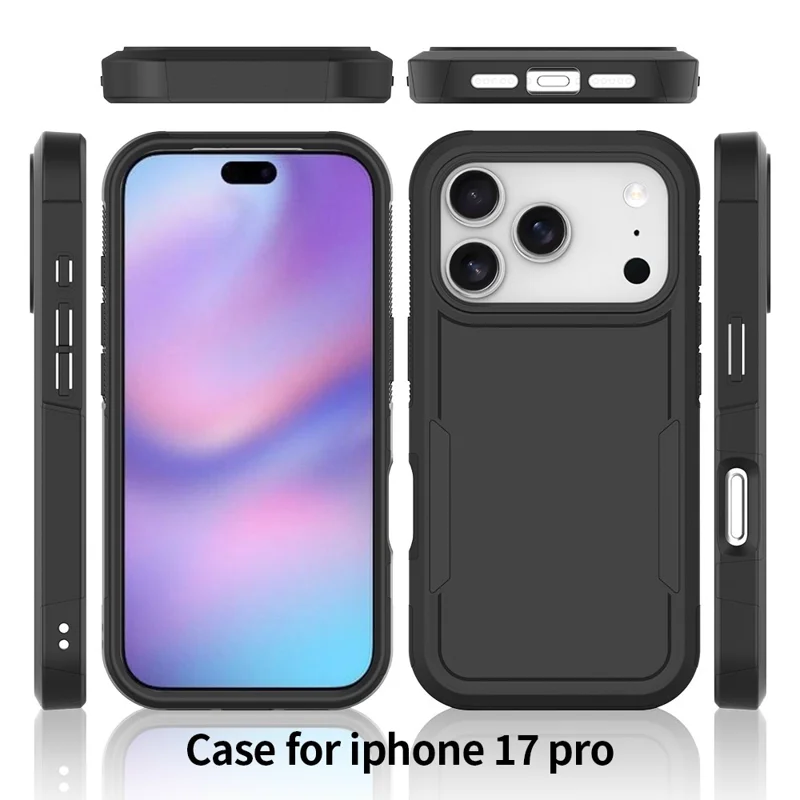 For iPhone 17 Pro Case 2 in 1 PC + TPU Shockproof Phone Cover - Black