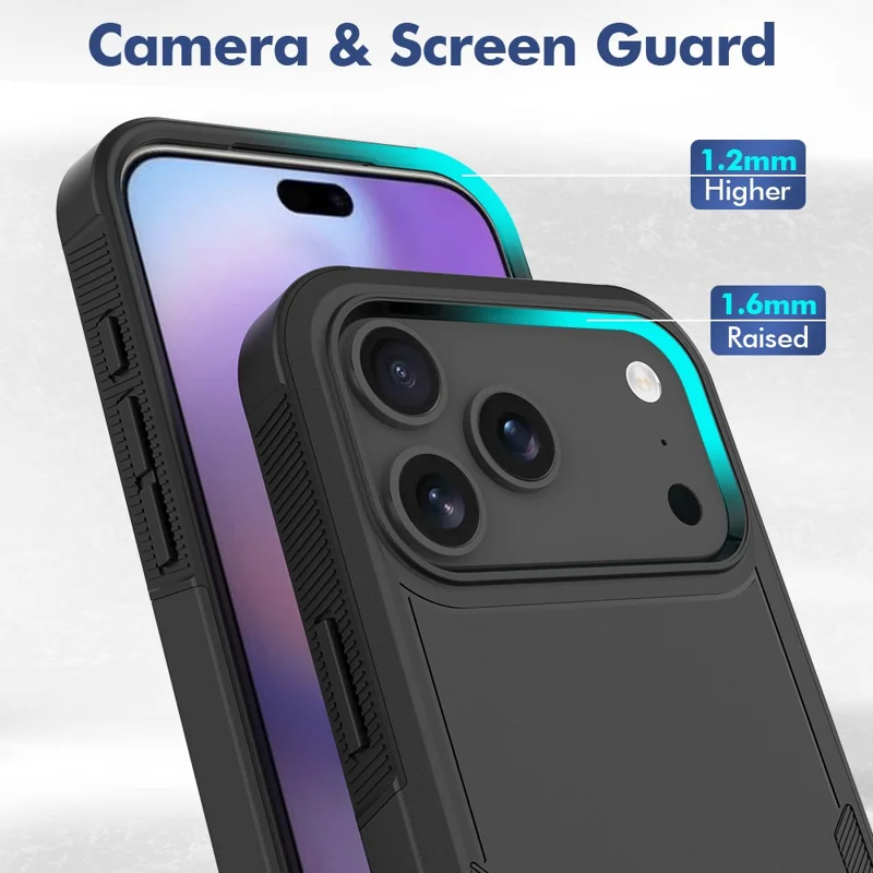 For iPhone 17 Pro Max Case 2 in 1 PC + TPU Shockproof Phone Cover - Black