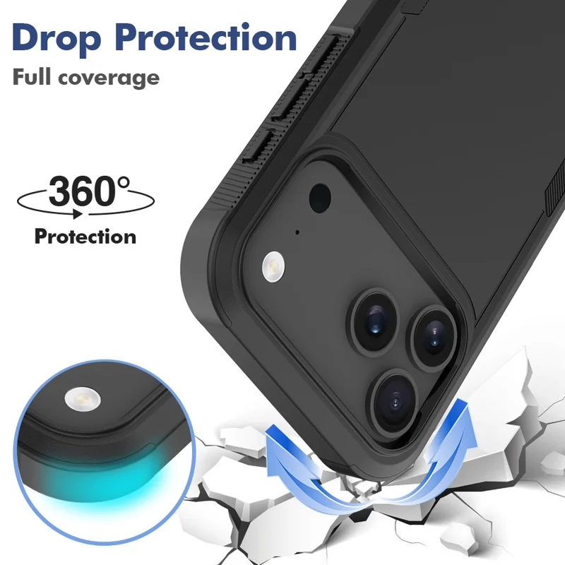 For iPhone 17 Pro Max Case 2 in 1 PC + TPU Shockproof Phone Cover - Black