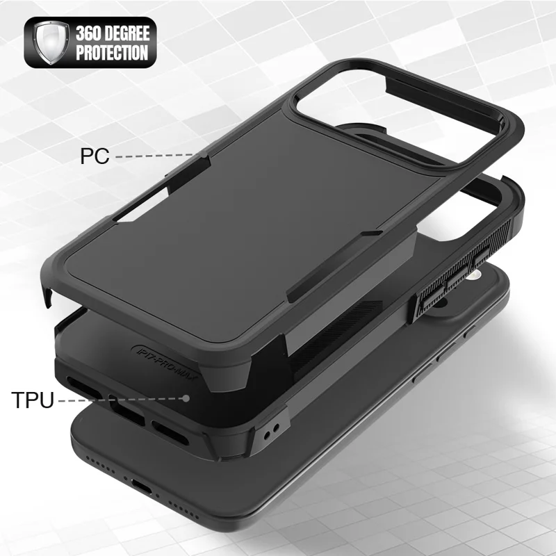 For iPhone 17 Pro Max Case 2 in 1 PC + TPU Shockproof Phone Cover - Black