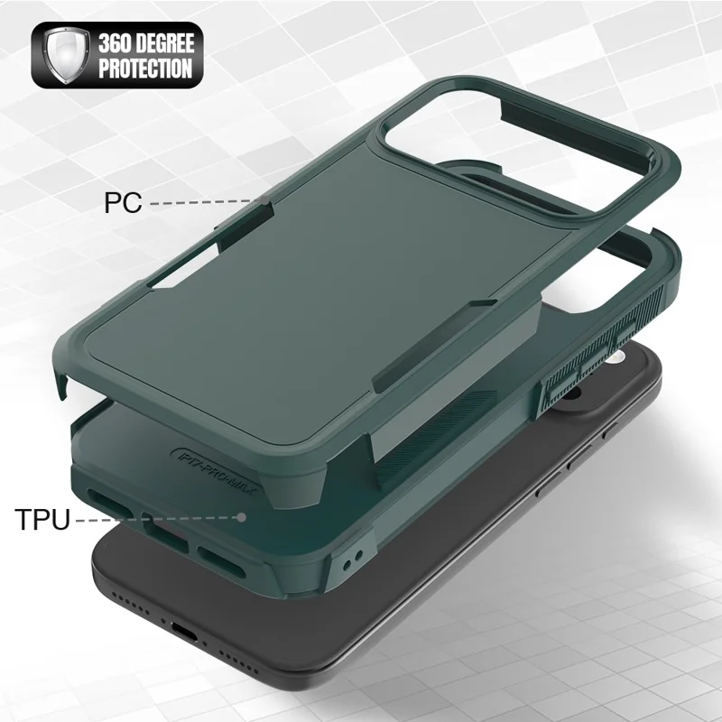 For iPhone 17 Pro Max Case 2 in 1 PC + TPU Shockproof Phone Cover - Dark Green