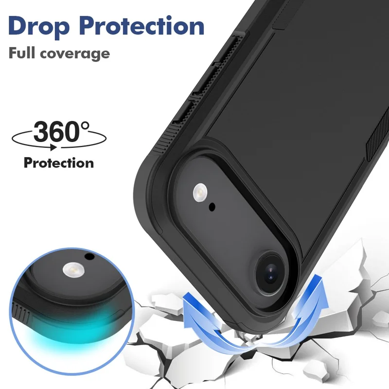 For iPhone 17 Air Case 2 in 1 PC + TPU Shockproof Phone Cover - Black