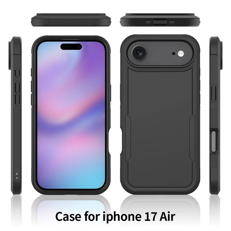For iPhone 17 Air Case 2 in 1 PC + TPU Shockproof Phone Cover - Black