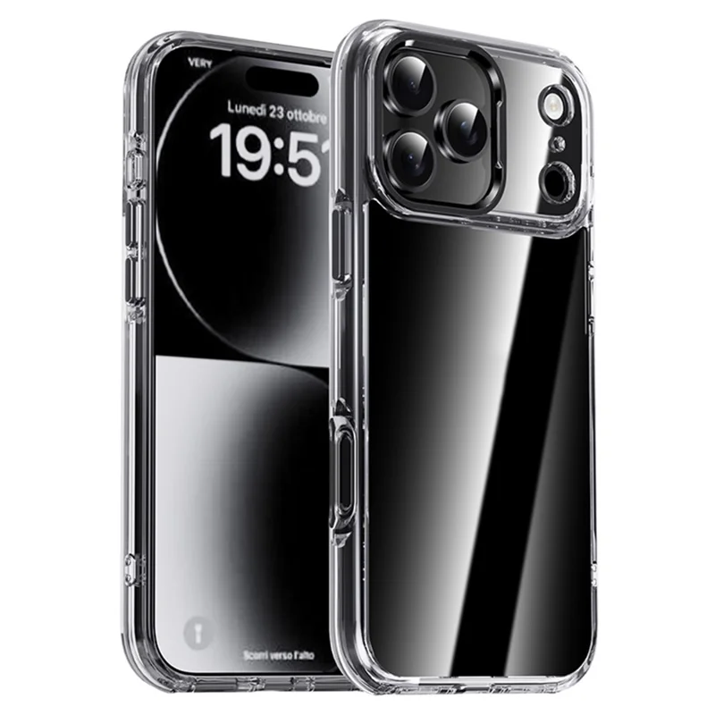 IPAKY For iPhone 17 Pro Clear Case Metal Lens Frame Shockproof TPU Phone Cover - Black