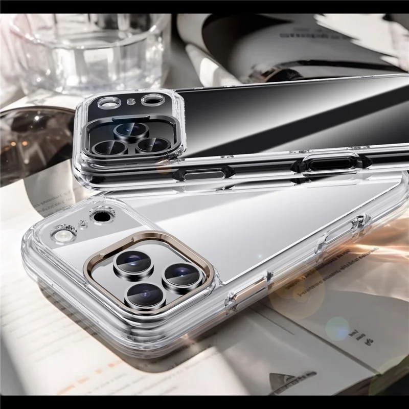 IPAKY For iPhone 17 Pro Max Clear Case Metal Lens Frame Shockproof TPU Phone Cover - Black