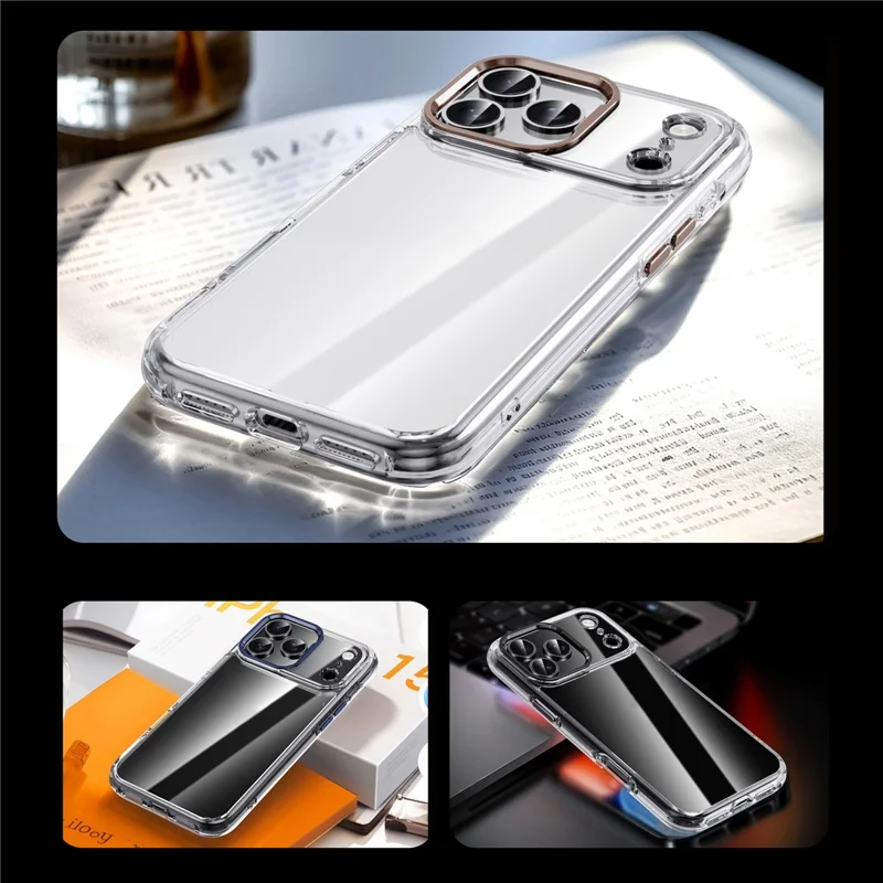 IPAKY For iPhone 17 Pro Max Clear Case Metal Lens Frame Shockproof TPU Phone Cover - Black