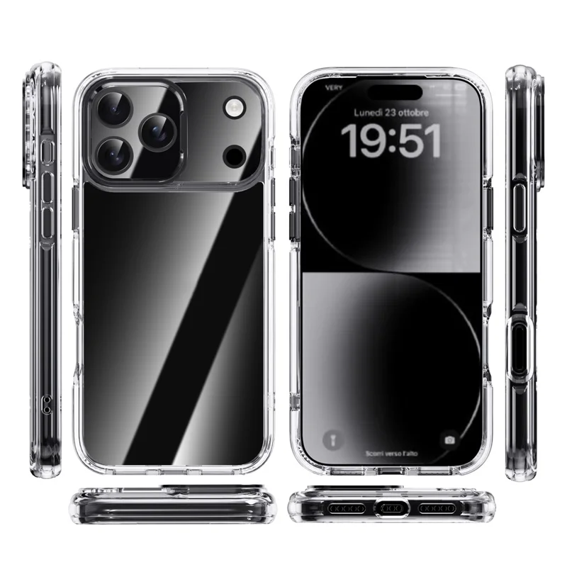 IPAKY For iPhone 17 Pro Max Clear Case Metal Lens Frame Shockproof TPU Phone Cover - Black