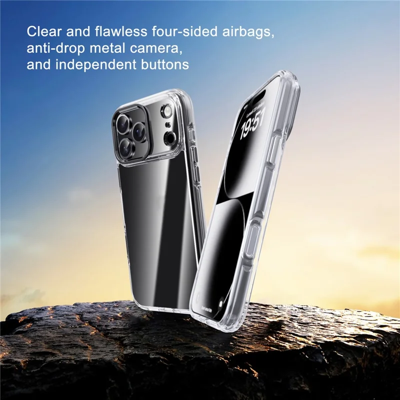 IPAKY For iPhone 17 Pro Max Clear Case Metal Lens Frame Shockproof TPU Phone Cover - Black