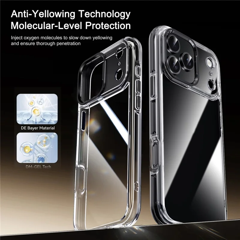 IPAKY For iPhone 17 Pro Max Clear Case Metal Lens Frame Shockproof TPU Phone Cover - Black
