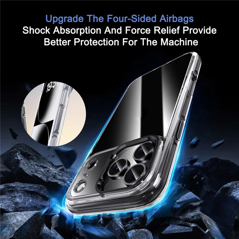 IPAKY For iPhone 17 Pro Max Clear Case Metal Lens Frame Shockproof TPU Phone Cover - Black