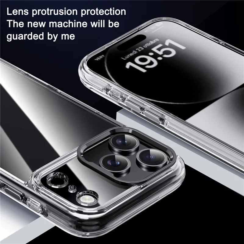 IPAKY For iPhone 17 Pro Max Clear Case Metal Lens Frame Shockproof TPU Phone Cover - Black