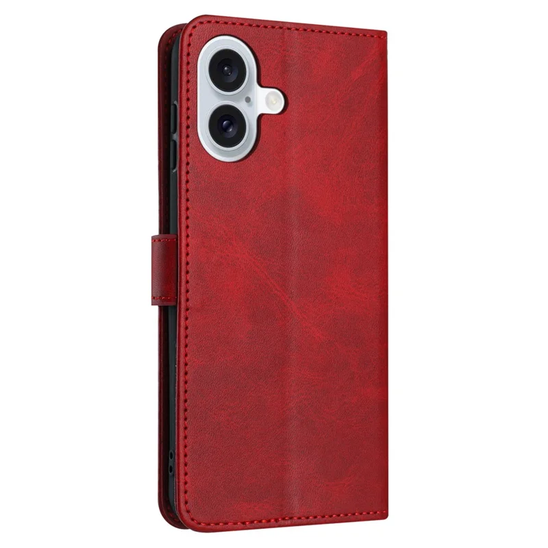 For iPhone 17 Case Flip Stand Calf Texture PU Leather Wallet Phone Cover with Strap - Red