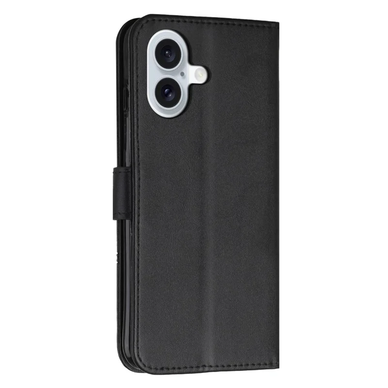 For iPhone 17 Leather Phone Case Foldable Stand Wallet Flip Cover with Strap - Black