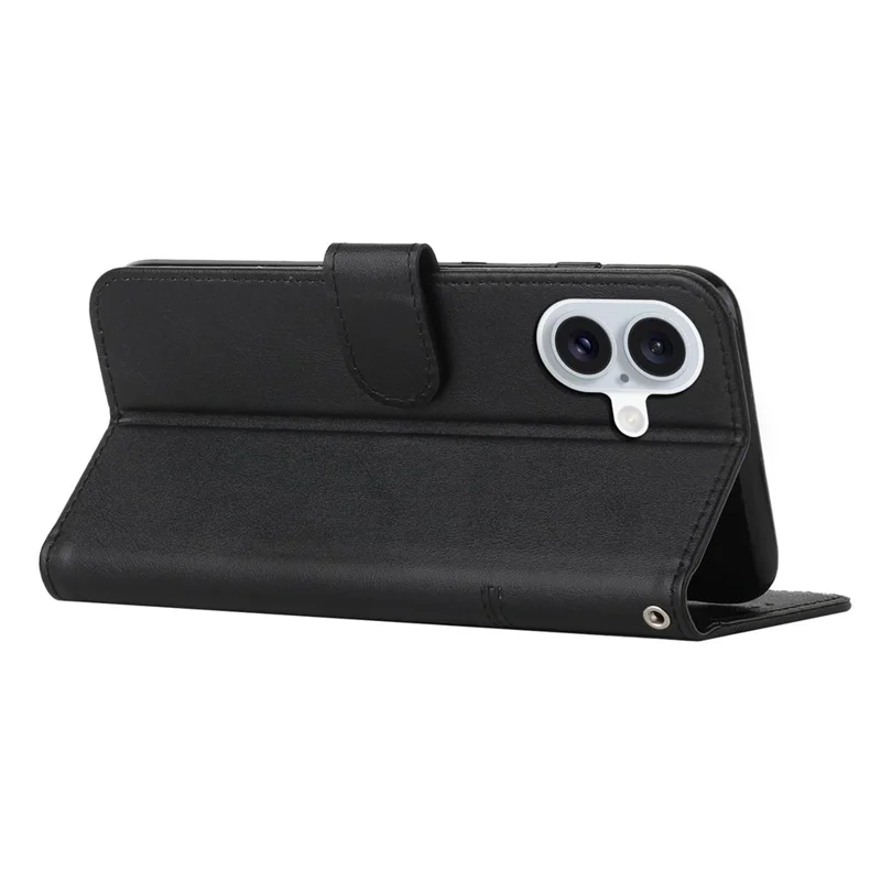 For iPhone 17 Leather Phone Case Foldable Stand Wallet Flip Cover with Strap - Black