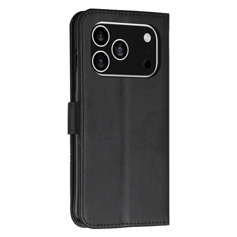For iPhone 18 Pro / 17 Pro Leather Phone Case Foldable Stand Wallet Flip Cover with Strap - Black