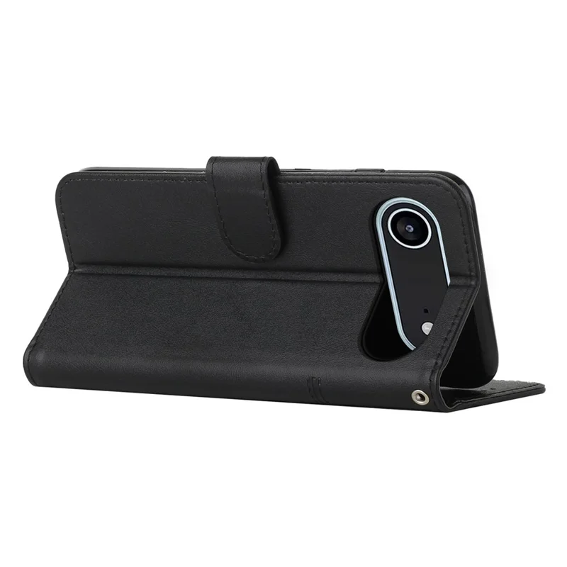 Cover a portafoglio pieghevole in pelle per iPhone 17 con supporto e cinturino - Nero