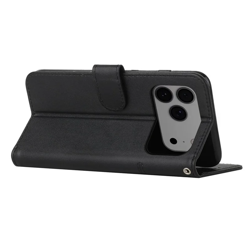 Capa de Couro para iPhone 17 Pro Max com Suporte Dobrável, Carteira e Alça - Preto