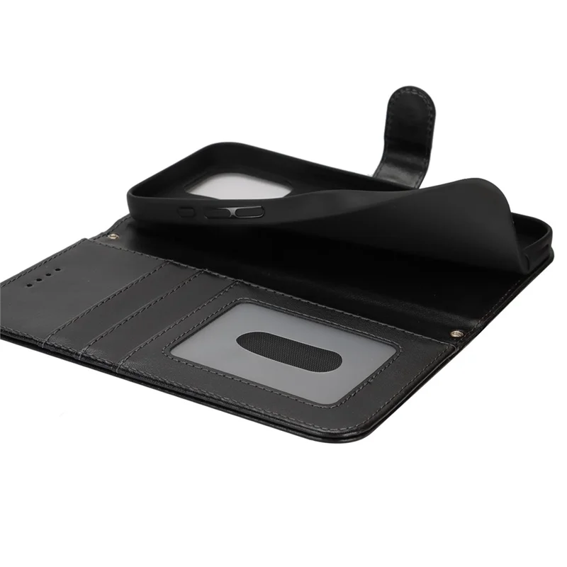 For iPhone 16 Pro Stand Case Textured Leather Wallet Phone Cover with Strap - Black
