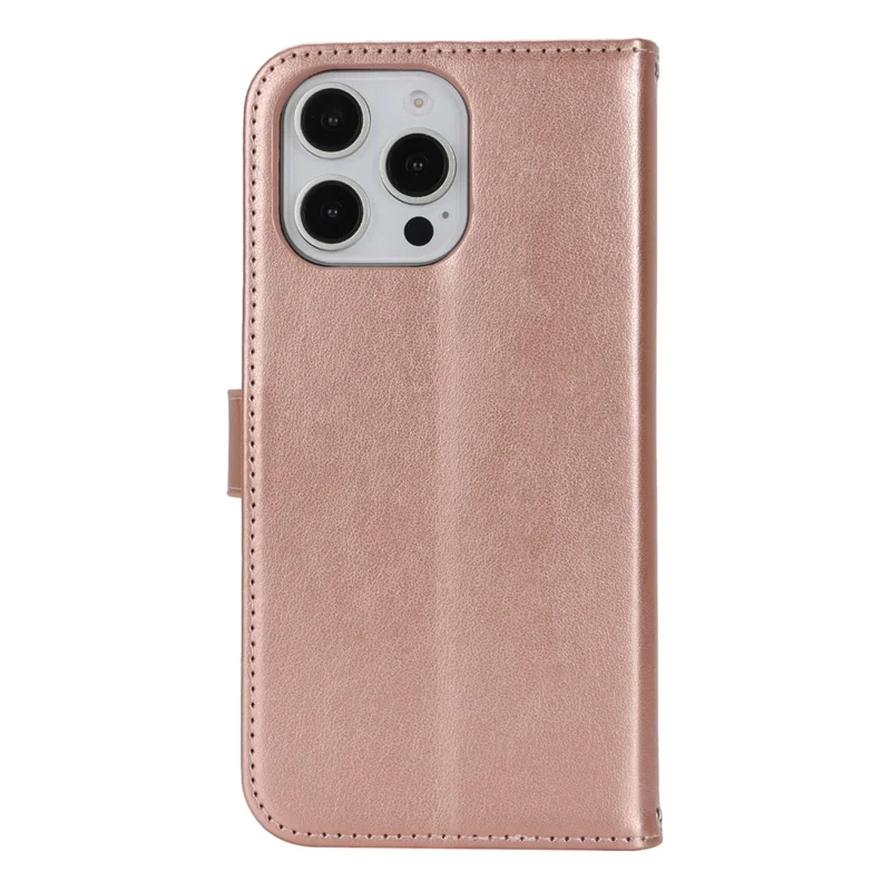 Étui support pour iPhone 16 Pro en cuir texturé avec portefeuille et dragonne - Or rose