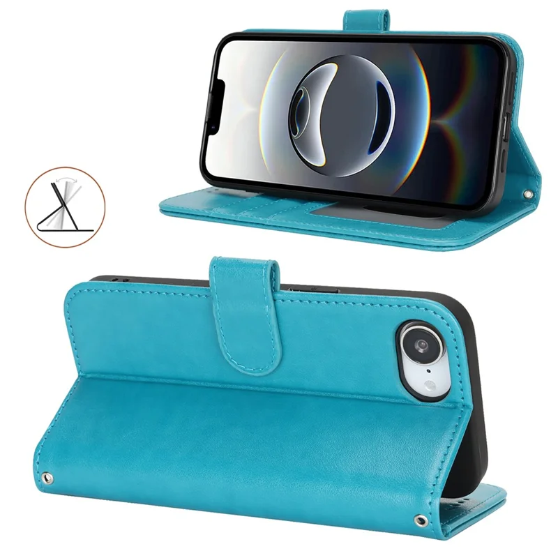 For iPhone 17e / 16e Case Textured Leather Wallet Phone Cover with Strap - Blue