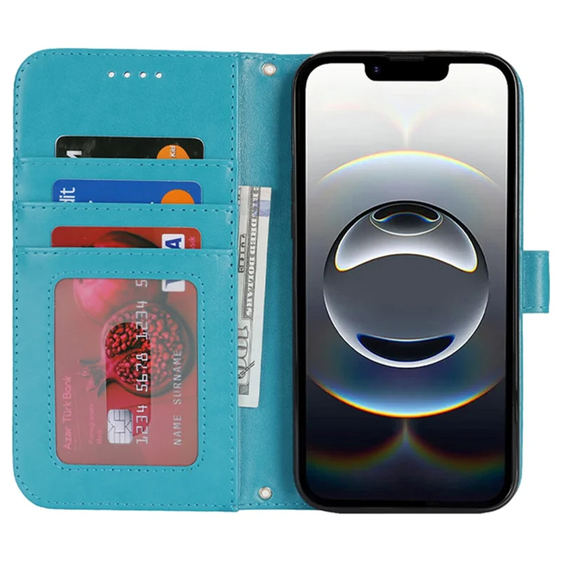 For iPhone 17e / 16e Case Textured Leather Wallet Phone Cover with Strap - Blue