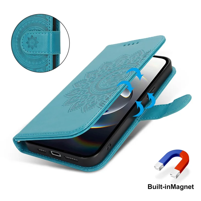 For iPhone 17e / 16e Case Textured Leather Wallet Phone Cover with Strap - Blue