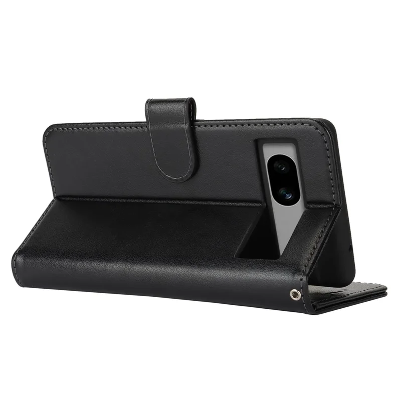 For Google Pixel 7a Case Textured Leather Wallet Phone Cover with Strap - Black