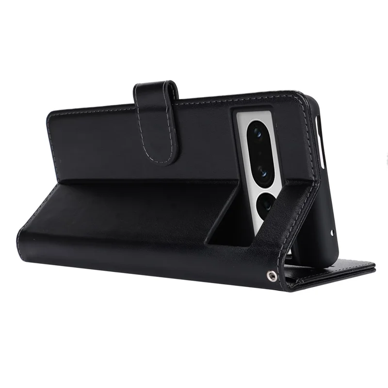 For Google Pixel 7 Pro 5G Case Textured Leather Wallet Phone Cover with Strap - Black