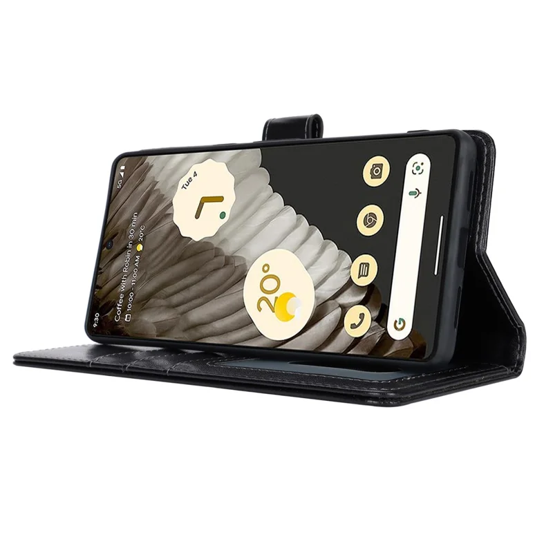 For Google Pixel 7 Pro 5G Case Textured Leather Wallet Phone Cover with Strap - Black