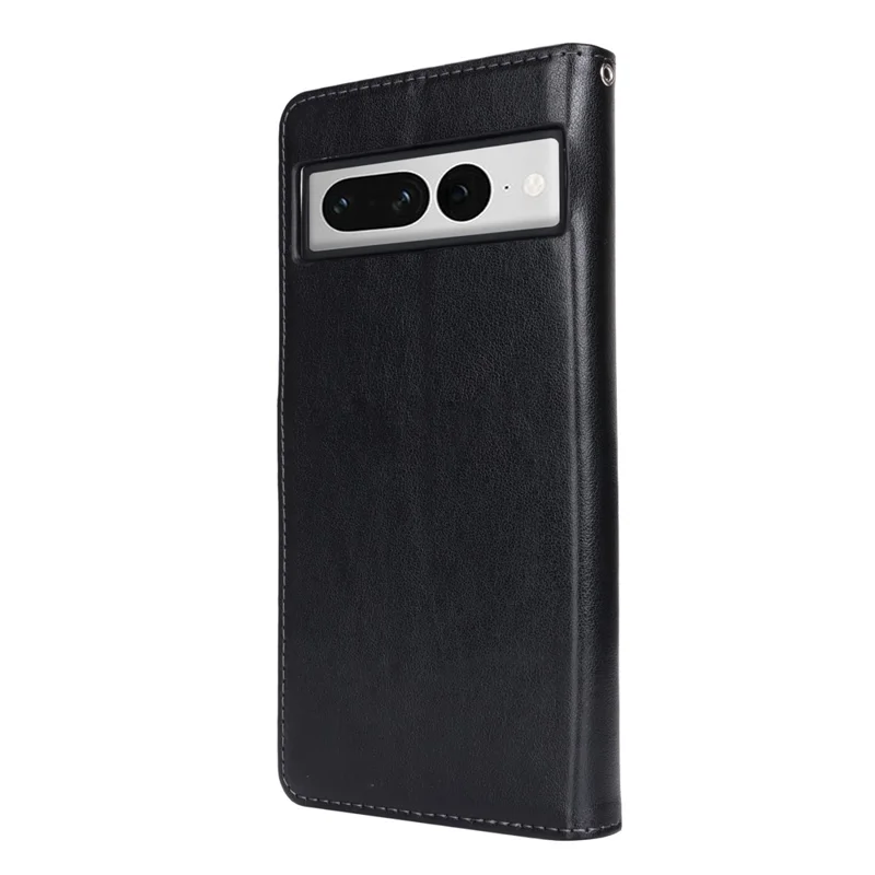 For Google Pixel 7 Pro 5G Case Textured Leather Wallet Phone Cover with Strap - Black