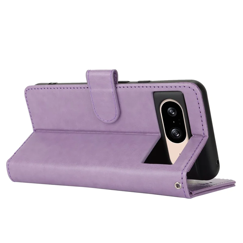 For Google Pixel 8 Case Textured Leather Wallet Phone Cover with Strap - Purple