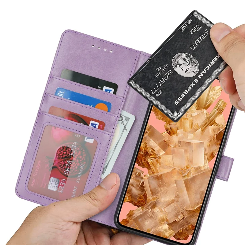 For Google Pixel 8 Case Textured Leather Wallet Phone Cover with Strap - Purple