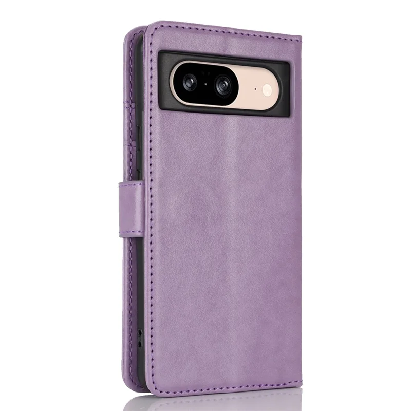 For Google Pixel 8 Case Textured Leather Wallet Phone Cover with Strap - Purple