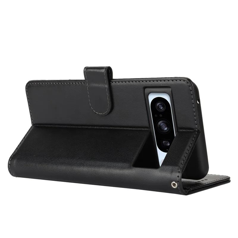 For Google Pixel 8 Pro Case Textured Leather Wallet Phone Cover with Strap - Black