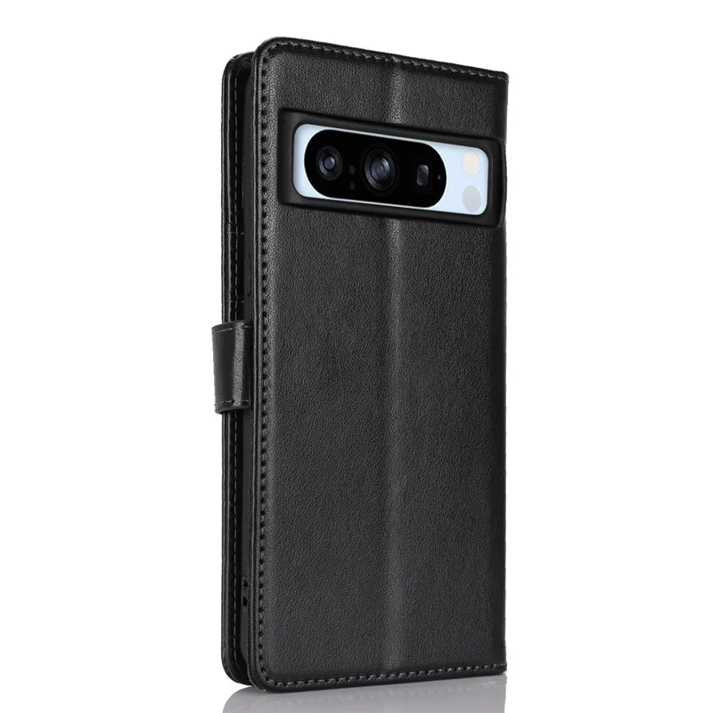 For Google Pixel 8 Pro Case Textured Leather Wallet Phone Cover with Strap - Black