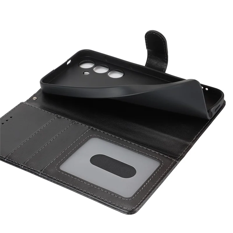 For Samsung Galaxy S24 Case Textured Leather Wallet Phone Cover with Strap - Black