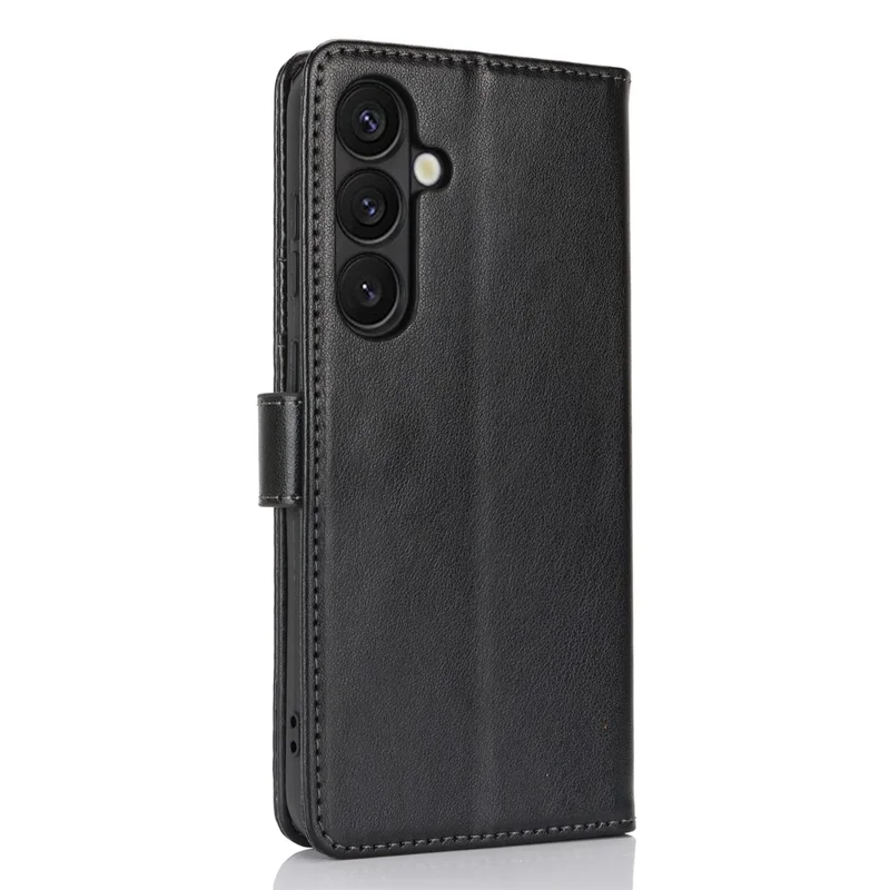 For Samsung Galaxy S24 Case Textured Leather Wallet Phone Cover with Strap - Black