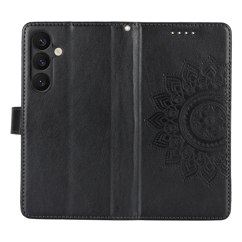 For Samsung Galaxy S24+ Stand Case Textured Leather Wallet Phone Cover with Strap - Black